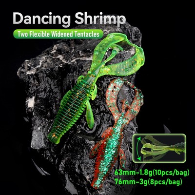 Kingdom DANCING SHRIMP Mồi Câu Cá Mềm 10 Cái / túi 63mm / 1.8g 76mm / 3g Mồi Mềm Nổi TPE Mềm Giun Ned Jig Rig Mồi Bơi Nhân Tạo Wobblers Câu Cá