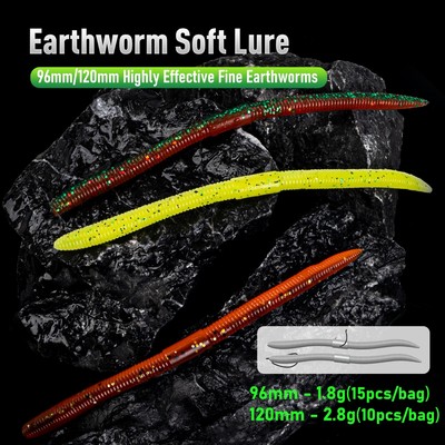 Kingdom EARTHWORM Mồi Câu Cá Mềm 15 Cái / túi 96mm / 1.8g 120mm / 2.8g Mồi Mềm Chìm PVC Mềm Giun Ned Jig Rig Mồi Bơi Nhân Tạo Wobblers Câu Cá