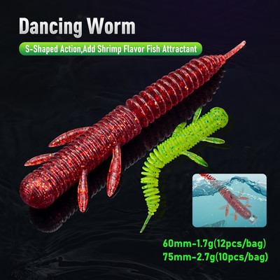 Kingdom DANCING WORM Mồi Câu Cá Mềm 12 Cái / túi 60 Mm / 1.7g 75 Mm / 2.7g Mồi Mềm Nổi TPE Mềm Giun Ned Jig Giàn Khoan Mồi Bơi Nhân Tạo Wobblers Câu Cá