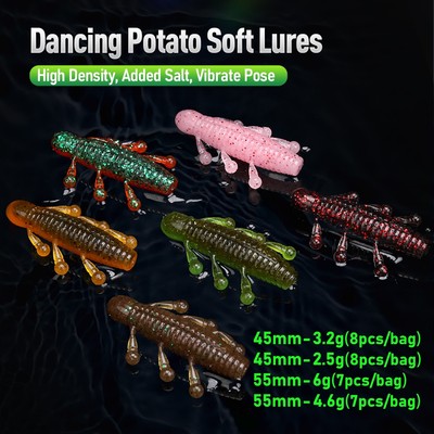 Kingdom DANCING POTATO Mồi Câu Cá Mềm 8 Cái / túi 45mm / 3.2g 55mm / 6g Mồi Mềm Chìm PVC Mềm Giun Ned Jig Rig Mồi Bơi Nhân Tạo Wobblers Câu Cá