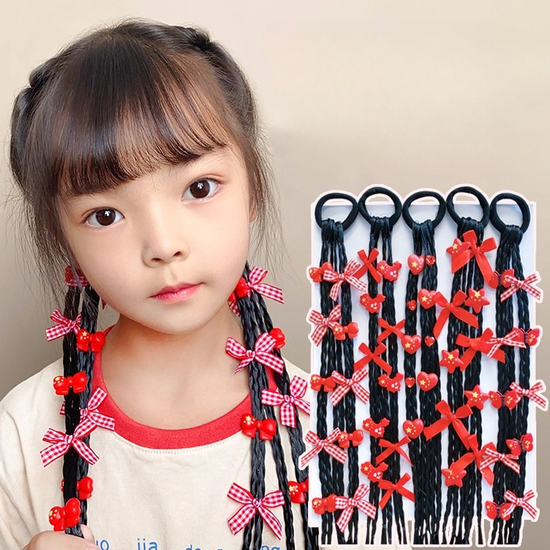 Trẻ em Red Heart High Ponytail Twist Wig Braids