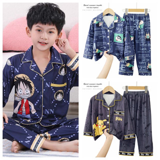  Bộ đồ ngủ dài tay hợp thời trang dành cho trẻ em Bộ đồ ngủ có ve áo cho bé trai 7 - 8 tuổi 