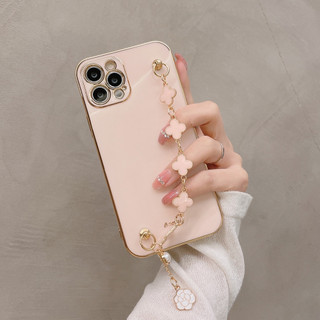 Dành Cho Apple iPhone XS XR XS Max X 8 7 6 6S Plus iPhone 11 12 13 14 15 16 16e 17 Pro Max mini Bốn Lá Cỏ Ba Lá May Mắn Dây Chuyền Vòng Tay Mạ Bảo Vệ Vỏ Điện Thoại Mềm Ốp Lưng Full Cover