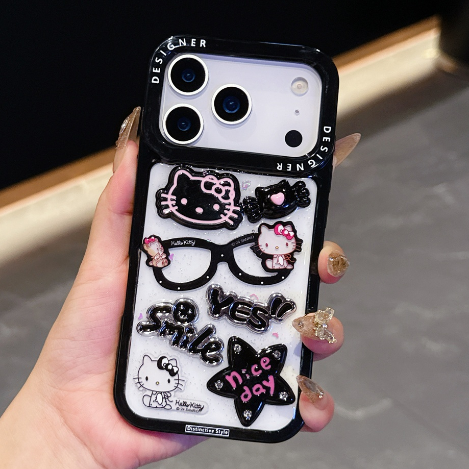 Dành cho iphone Case 17 Pro Max 16 Pro Max 15 Pro Max 14 Pro Max 13 Pro Max Kính vành đen KT mèo TPU