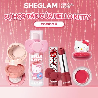 Hello Kitty | Bộ trang điểm 4 mảnh SHEGLAM Kem lót phấn mắt Son môi Glow Balm