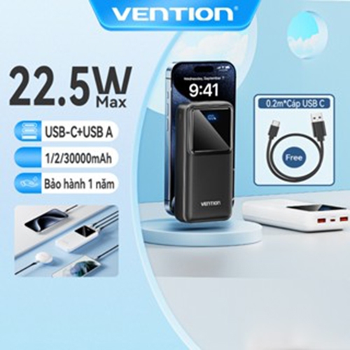 Sạc dự phòng 10000mAh-VENTION - 20000mAh - Có Sạc nhanh 22.5W –Pin sạc dự phòng 3000mAh Cổng USB-A, USB-C, Micro USB - Tương thích Phone, Xiaomi, Huawei, Samsung, Oppo, Vivo - Hàng Chính Hãng
