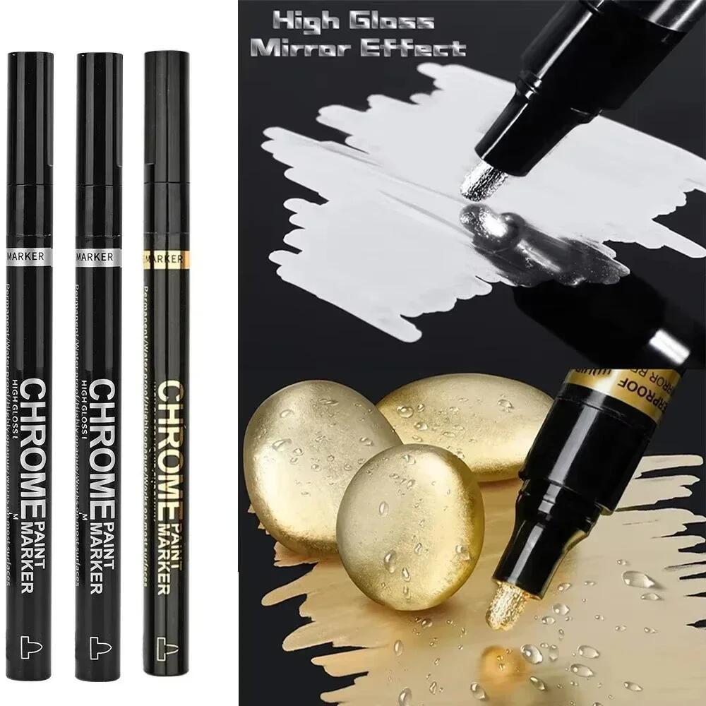 Vàng / Bạc Gương Bút Đánh Dấu DIY Phản Quang Sơn Bút Gương Đánh Dấu Chrome Vàng BẠC Màu Đồng Chữ Ký Xe Nghệ Thuật Thủ Công 2mm
