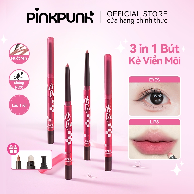 PinkPunk Chì Kẻ Viền Môi Lip Liner Bút kẻ Bọng Mắt Sáp Kết Cấu Căng Mọng 0.25g Tặng Kèm Cọ Son