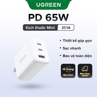  Củ sạc UGREEN 65W 2C1A 4.0 3.0 Type C PD USB nhỏ gọn thích hợp cho iPhone 15 14 13 12 Xiaomi Samsung máy tính xách tay 