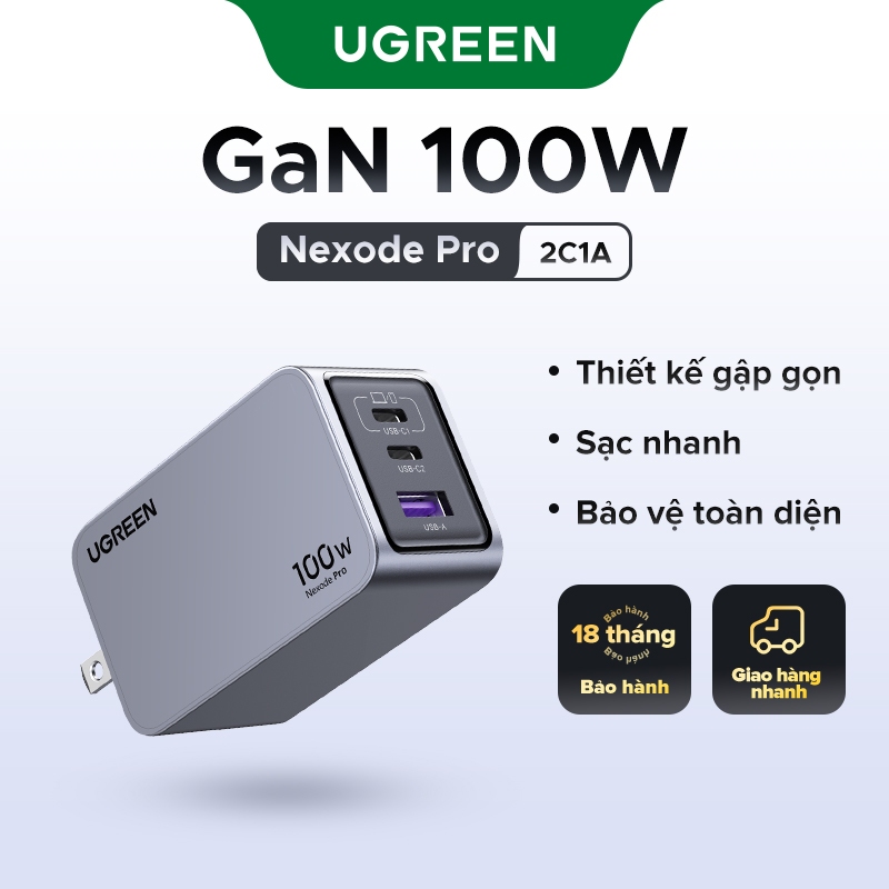 Ugreen Dây Cáp Sạc Nhanh 100w nexode pro 2C1A gan Chuyên Dụng Cho iphone 17-8 100W GaN Charger USB C