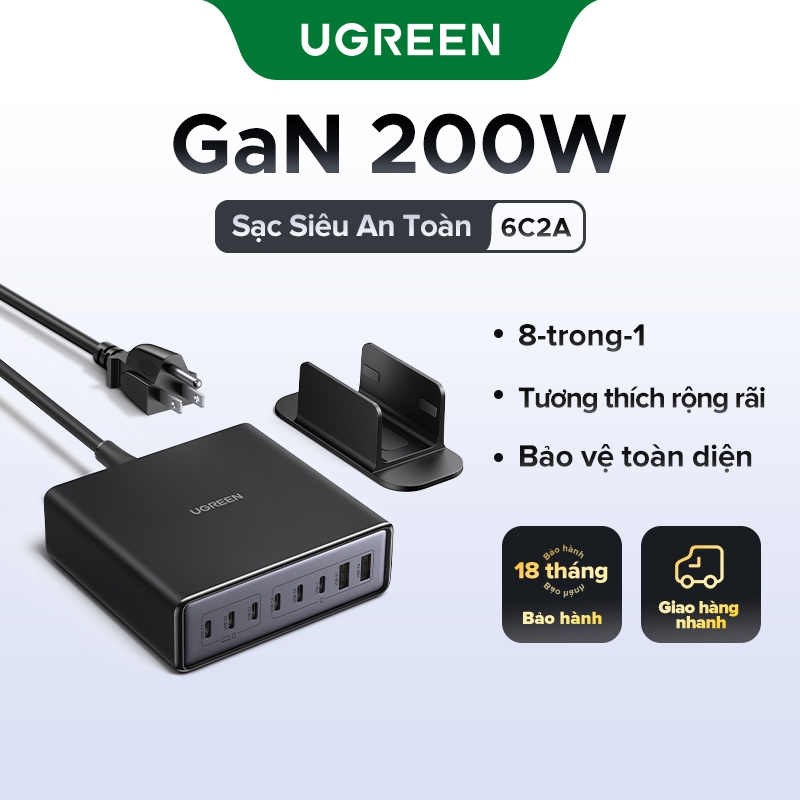 UGREEN 200W GaN Sạc 8 Trong 1 Máy Tính Để Bàn Laptop Sạc Nhanh Cho iPhone 17 16 Pro Max Macbook Air 