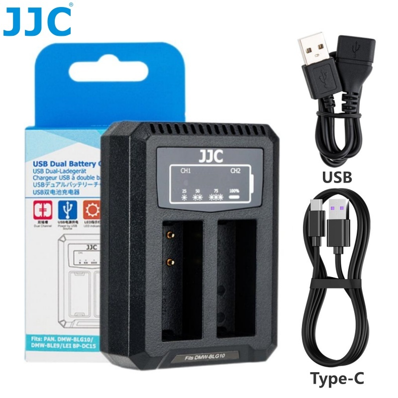 JJC Bộ sạc pin USB cho pin DMW-BLG10 BP-DC15 của Máy ảnh Leica D-LUX8 D-LUX7 Panasonic DC-GX9 GX85 G