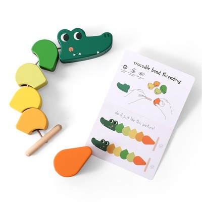 Học Sớm Montessori Đồ Chơi Tàu Con thoi Trẻ Em Gỗ Cá Sấu Hạt Dây Đồ Chơi Giáo Dục Phát Triển Tay Mắt Phối Hợp Quà Tặng Lễ Hội Dây Hạt