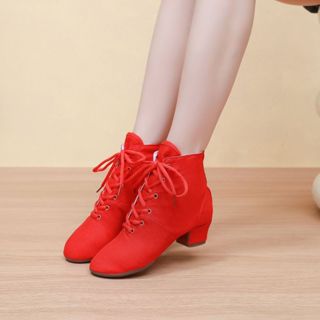 Giày khiêu vũ Jazz cao cấp bằng vải Canvas Giày bốt nam nữ Giày khiêu vũ đế mềm luyện tập múa vuông Biểu diễn múa ba lê Đế cao su ngoài trời [Tiền mặt khi giao hàng]