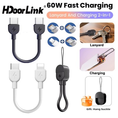 HdoorLink PD60W Cáp móc khóa loại C kép PD20W USB C sang IOS Sạc cáp ngắn Cáp ngân hàng điện
