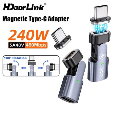 Bộ chuyển đổi từ tính USB C HdoorLink PD240W 180° Đầu nối dữ liệu chuyển đổi Charing Type C sang USB C