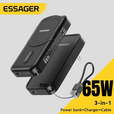 Ngân hàng điện 3 trong 1 Essager + Bộ sạc GaN 65W + Cáp dự phòng từ tính 5000 Mah