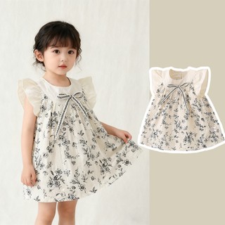  Váy bé gái sơ sinh In hoa cổ tròn tay bay mùa hè cho trẻ sơ sinh Trăng tròn Trẻ sơ sinh Sinh nhật bé gái  0-24M  