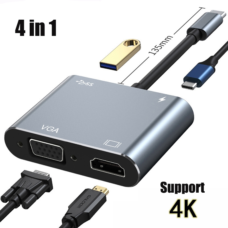 USB C 4 Trong 1 Laptop Docking Station Thunderbolt3 / 4 Type-C Sang Dual HD Màn Hình USB 3.0 Bộ Chuy