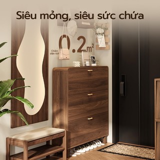  Tủ giày gỗ óc chó Bắc Mỹ sang trọng kệ để giày dép đa năng 3 tầng tủ đựng giày cánh lật gọn gàng tiết kiệm diện tích 