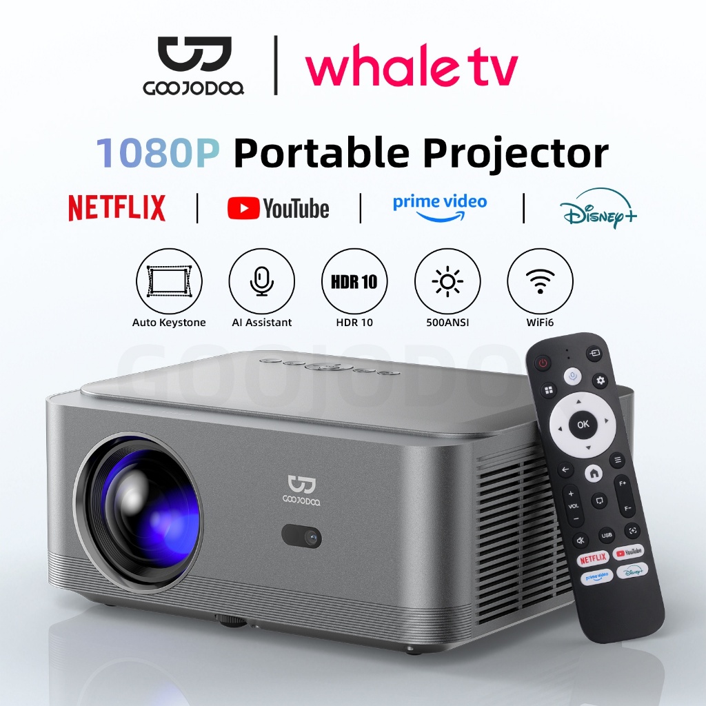 GOOJODOQ Netflix Android 13 Máy chiếu 4K Không dây Full HD 1080p 600 Lumens Máy chiếu gia đình & văn phòng Tự động đánh bóng WiFi băng tần kép 6 Hoàn hảo để chơi game