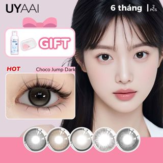  【 Mua 1 được 3   UYAAI Kính Áp tròng MCK1 0,00 Độ  1 cặp + 60ml Nước Ngâm + 1 khay  lens Mắt Choco Jump nâu đen 