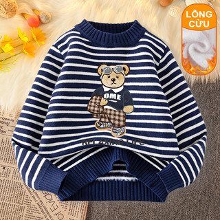 W.G.Q Áo len bé trai , Áo len dày lông cừu phong cách mùa đông, ấm áp và thoải mái với in