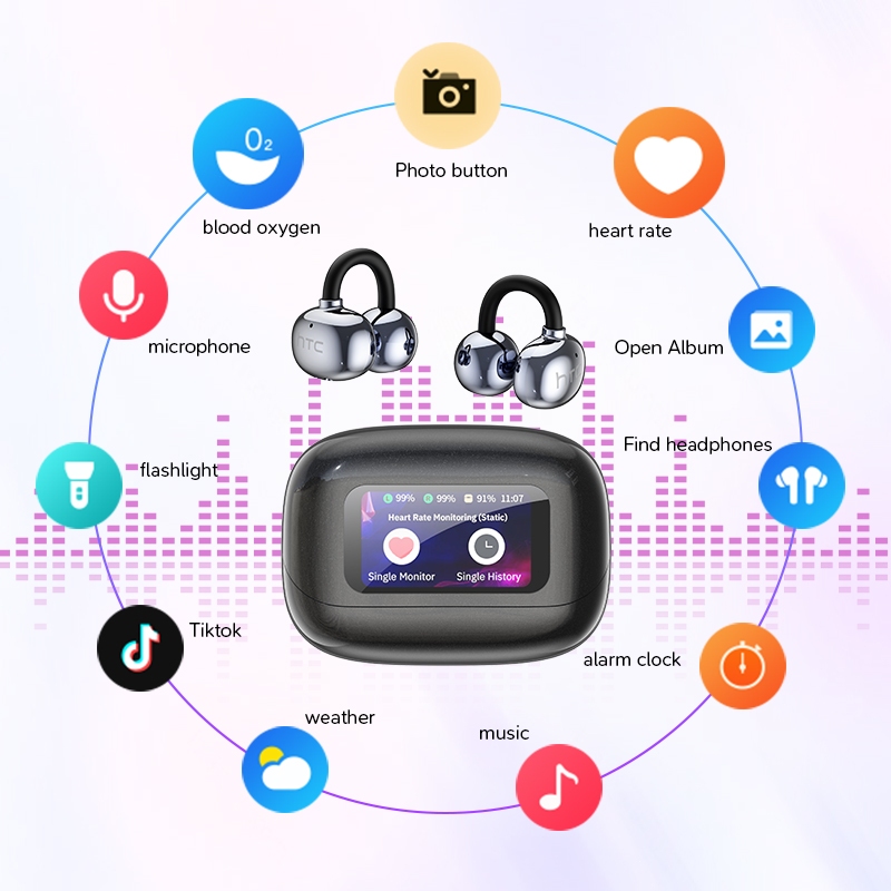 HTC NE41 Tai nghe không dây  Theo dõi nhịp tim Màn hình cảm ứng LCD Tai nghe kẹp tai TWS Bluetooth 6.0  IPX5 chống nước | BigBuy360 - bigbuy360.vn