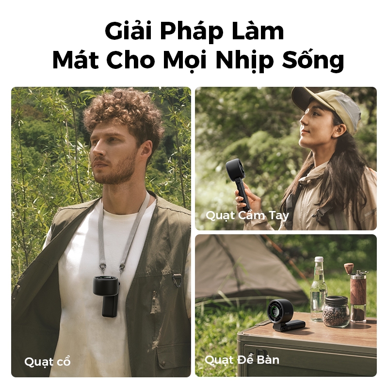 Aecooly Halo 02 quạt cầm tay Quạt di động 3 TRONG 1, Quạt cổ, Quạt bàn, Quạt cầm tay Turbo, Quạt sạc USB nhỏ 5000 mAh gió mạnh tốc độ cao | BigBuy360 - bigbuy360.vn
