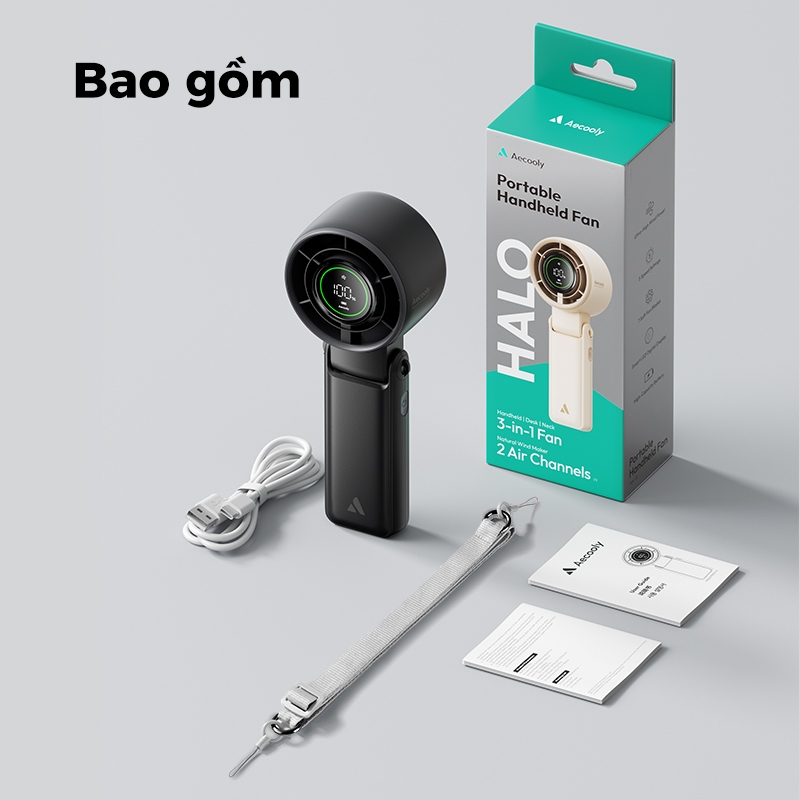 Aecooly Halo 02 quạt cầm tay Quạt di động 3 TRONG 1, Quạt cổ, Quạt bàn, Quạt cầm tay Turbo, Quạt sạc USB nhỏ 5000 mAh gió mạnh tốc độ cao | BigBuy360 - bigbuy360.vn