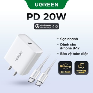 Ugreen 20W USB C Sạc Nhanh PD 3.0 Sạc Tường Cắm Tương Thích Cho iPhone 16 Pro Max 14 Pro Max, Galaxy, Pixel 4 / 3, iPad Mini / Pro, Airpods Pro