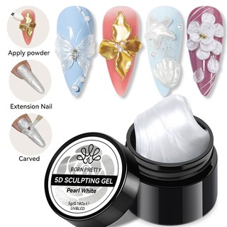  BORN PRETTY Ngọc Trai Trắng Chống Dính Tay Khắc Gel Sơn Móng Tay Cho 3D Định Hình Móng Tay Nghệ Thuật Ngọc Trai Chắc Chắn Satin Bóng Gel Cho Thiết Kế Móng Tay Trang Trí 