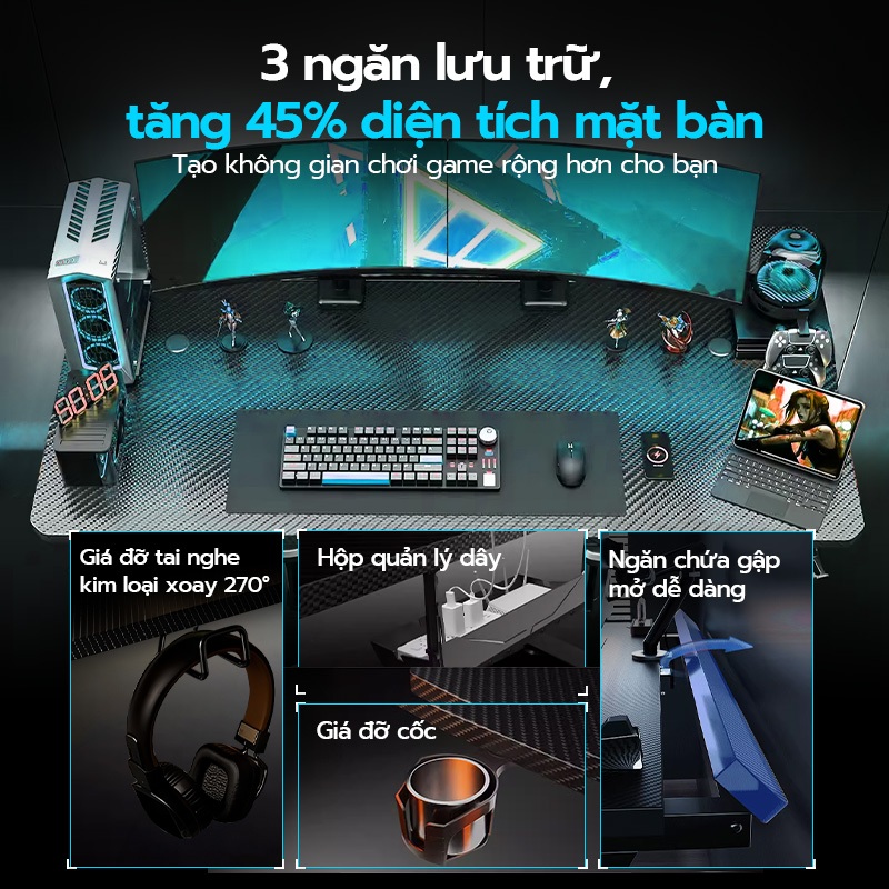 Xpanse F3 bàn gaming nắp lật giấu dây,mặt bàn carbon chống trầy xước,bàn chữ ZK|bàn làm việc | bàn làm việc văn phòng | BigBuy360 - bigbuy360.vn