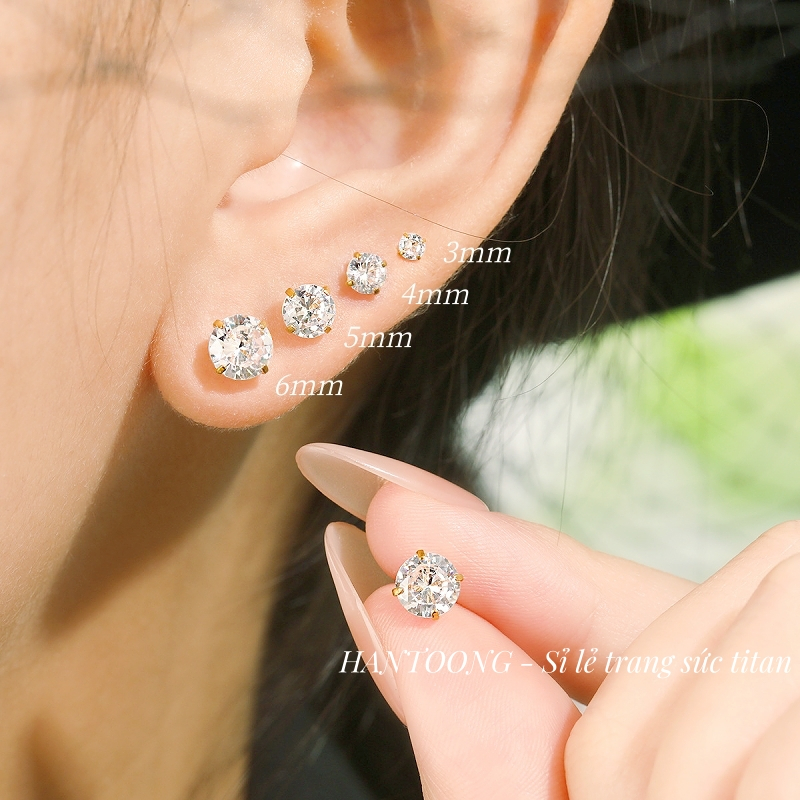 Bông tai titan nữ không gỉ mạ vàng 24k thiết kế đá lấp lánh thời trang trẻ trung