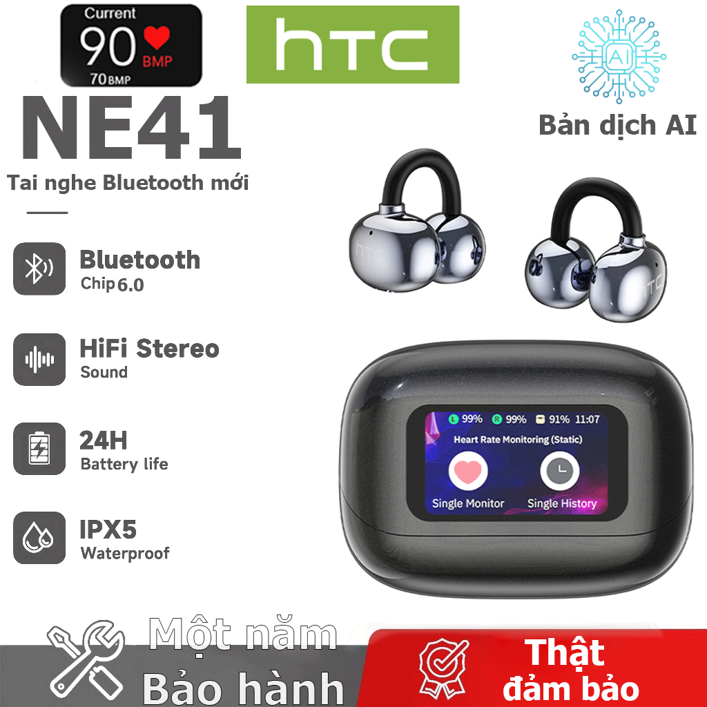 Bảo hành một năm HTC NE41 AI Dịch thuật thời gian thực Theo dõi nhịp tim Tai nghe BluetoothTWS Bluetooth 6.0 Chất lượng âm thanh HiFi IPX5 Tai nghe không dây chống nước | BigBuy360 - bigbuy360.vn