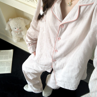  YAMI bộ đồ ngủ Tay áo dài cotton pijama đồ mặc nhà nữ 