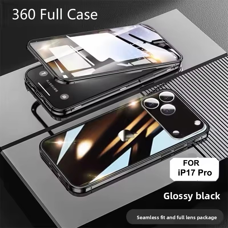 360 Full Ốp Lưng Cho iPhone 17 16 15 14 13 12Pro Max17 Ari Kim Loại Tính Khí Kính Bảo Vệ Trong Suốt