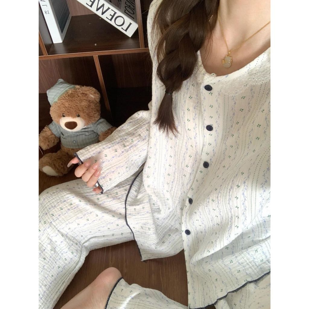 YAMI bộ đồ ngủ Tay áo dài cotton pijama đồ mặc nhà nữ