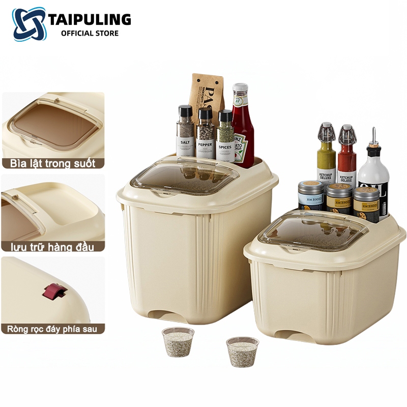 TAIPULING Hộp đựng gạo Thùng đựng gạo, được đậy kín ngăn côn trùng, chống ẩm. Hộp đựng nhựa dung tích 5kg/10kg/15kg