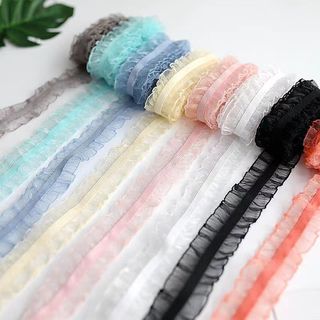 Sân/Lốc Ren Đen Xám với Viền Ruffle, Chiều Rộng 2.5cm