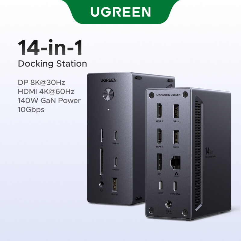 Trạm sạc máy tính để bàn đa cổng UGREEN 140W GaN Power 14-1 DP 8K @ 30Hz HDMI 4K @ 60Hz 10Gbps cho đ