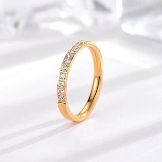  Nhẫn thép titan mạ vàng 18K có Zircon | Trang sức chống gỉ & chống mài mòn cho nữ và nam giới 