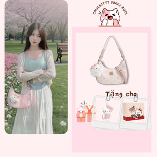 Cow&Kitty/BORRY ROSA Túi đeo vai màu hồng dễ thương Túi nửa mặt trăng màu hồng Mặt dây chuyền đám mây dễ thương