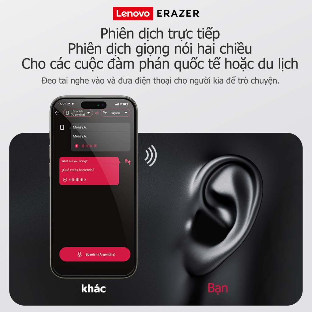 Lenovo ERAZER X8 AI Translation Tai nghe Bluetooth Chống nước IPX5 OWS tai nghe thể thao | BigBuy360 - bigbuy360.vn