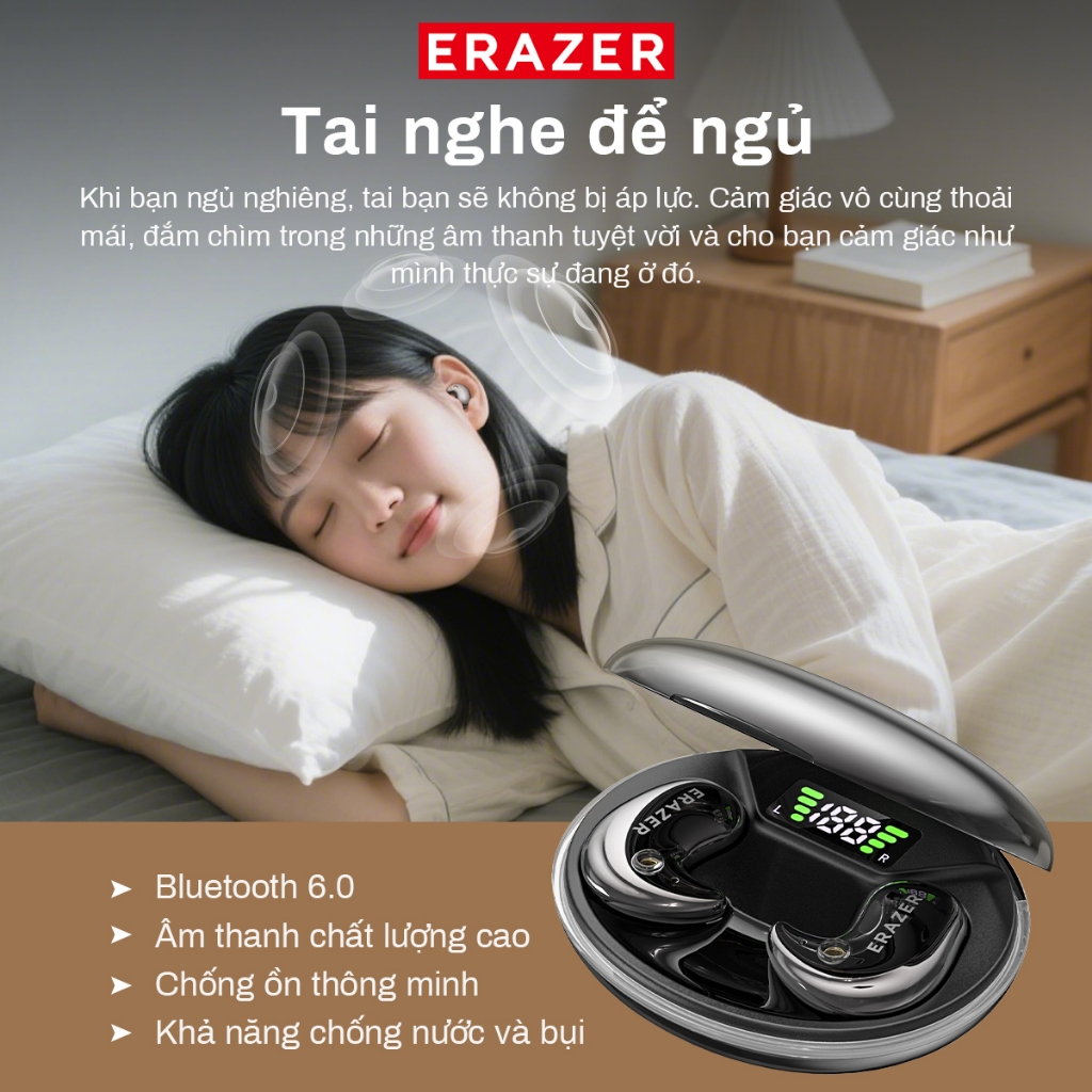 Tai nghe dịch thuật Lenovo ERAZER XF58 AI Tai nghe ngủ không dây LED Bluetooth 6.0 AI Tai nghe dịch thời gian thực IPX7 Tai nghe nhét tai chống nước Chất lượng âm thanh HIFI | BigBuy360 - bigbuy360.vn