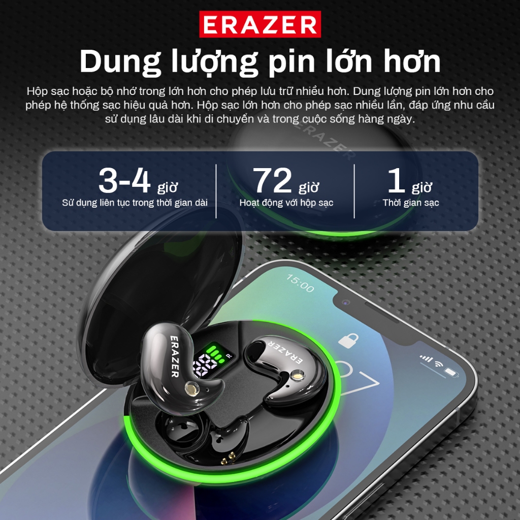 Tai nghe dịch thuật Lenovo ERAZER XF58 AI Tai nghe ngủ không dây LED Bluetooth 6.0 AI Tai nghe dịch thời gian thực IPX7 Tai nghe nhét tai chống nước Chất lượng âm thanh HIFI | BigBuy360 - bigbuy360.vn