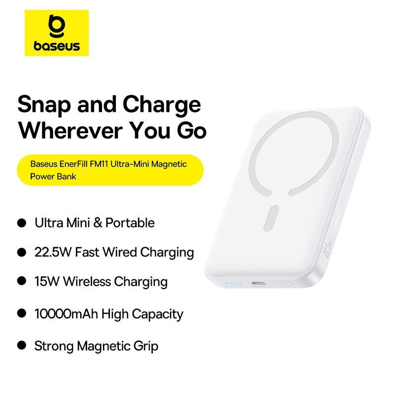 Pin sạc dự phòng không dây FM11 22.5W BASEUS 10000mah mini có nam châm thích hợp cho phone | BigBuy360 - bigbuy360.vn