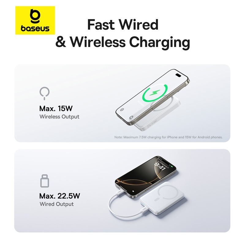 Pin sạc dự phòng không dây FM11 22.5W BASEUS 10000mah mini có nam châm thích hợp cho phone | BigBuy360 - bigbuy360.vn