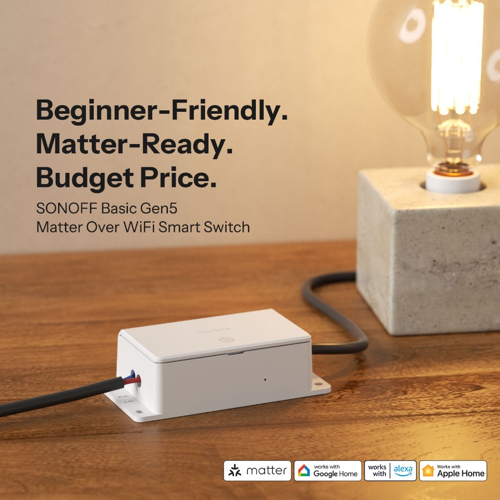 SONOFF Basic Gen5 Matter Over WiFi Công tắc thông minh BASIC-1GS Giao thức vật chất Bề mặt cảm ứng lớn Chế độ chuyển đổi ma thuật Điều khiển cục bộ đáng tin cậy Hệ sinh thái Apple tương thích với vật chất