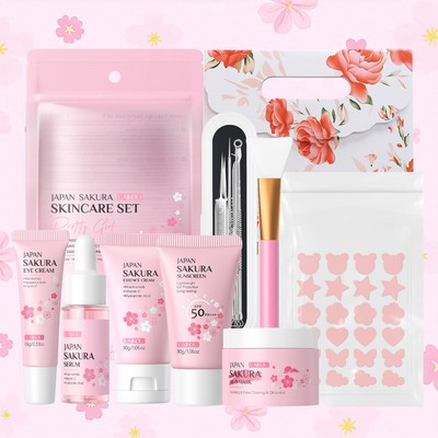 Bộ quà tặng làm đẹp Sakura đa năng LAIKOU Nhật Bản | Hoàn chỉnh thói quen từ làm sạch đến chống nắng với các công cụ miễn phí